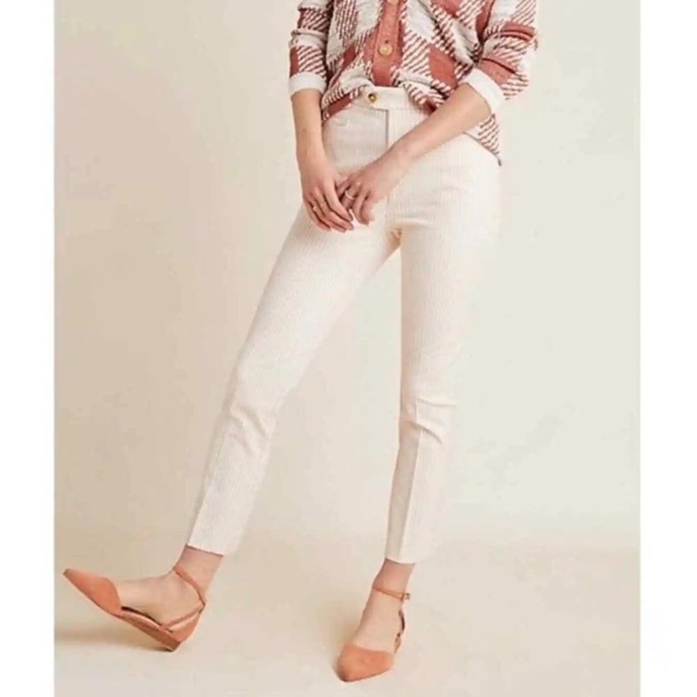 The Essential Slim By Anthropologie Womens Dress Pants Beige Striped